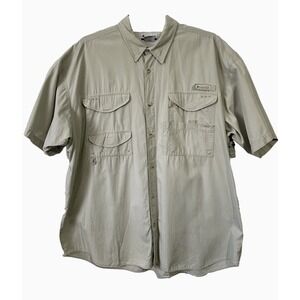 Columbia PFG Fishing Shirt Men Size XXL Tan Short Sleeve Cotton FM713 Mesh-lined